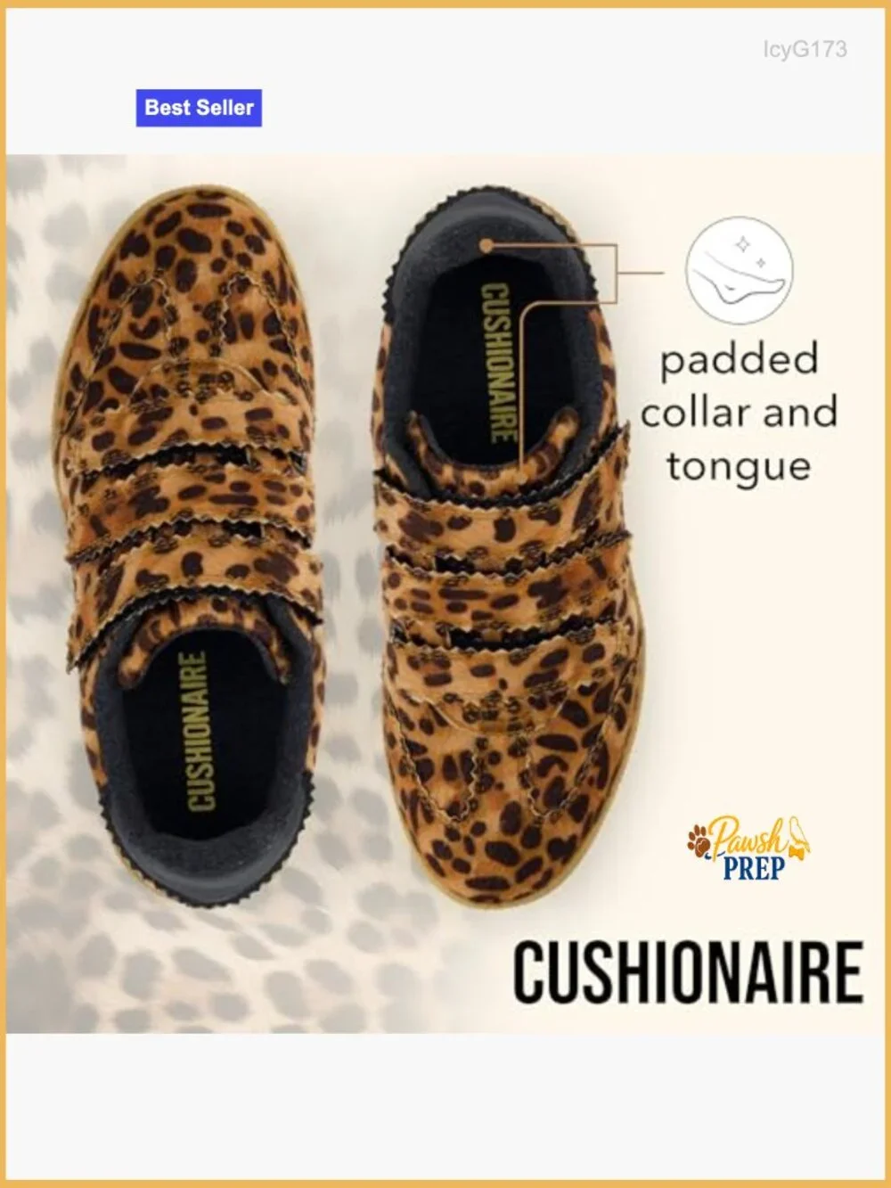Vegan Hair Calf Leopard Print Hook & Loop Sneakers Cushioned Memory Foam - Picture 6 of 7